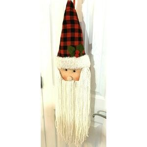 Gnome Head Red & Gray Plaid Large Door House Christmas Decor Long Beard New